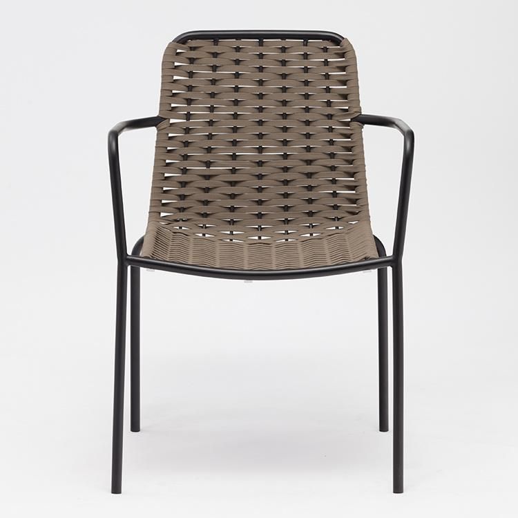 Dropshipping for Spain Iron Garden Woven Outdoor Chairs Stacking with Steel Frame