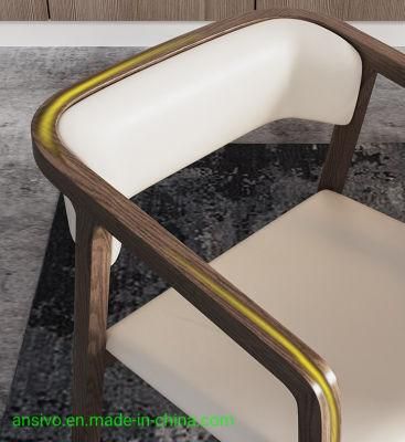 Simple Design Solid Wood Dining Chair with Soft Bag Leisure Back Dining Chair Ash Wood Dining Chair Walnut Color