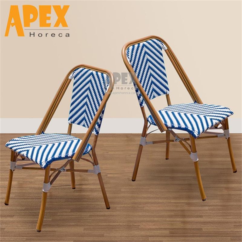 Outdoor Stackable Cafe Restaurant Aluminum Rattan Paris Bistro Chair Wholesale