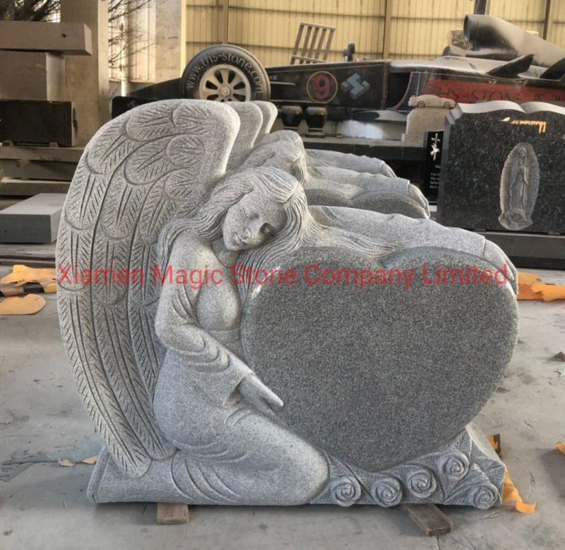 Popular Grey Granite Stone Headstone Angel Heart Monuments