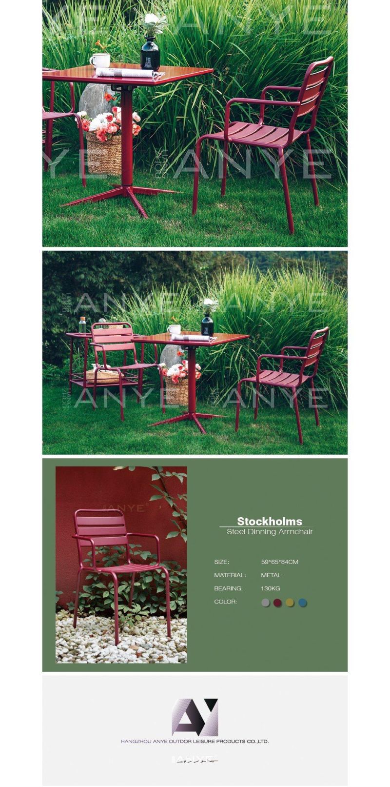 Courtyard Occasional Furniture Rust Resistant Metal Stackable Armchair Dining Chair