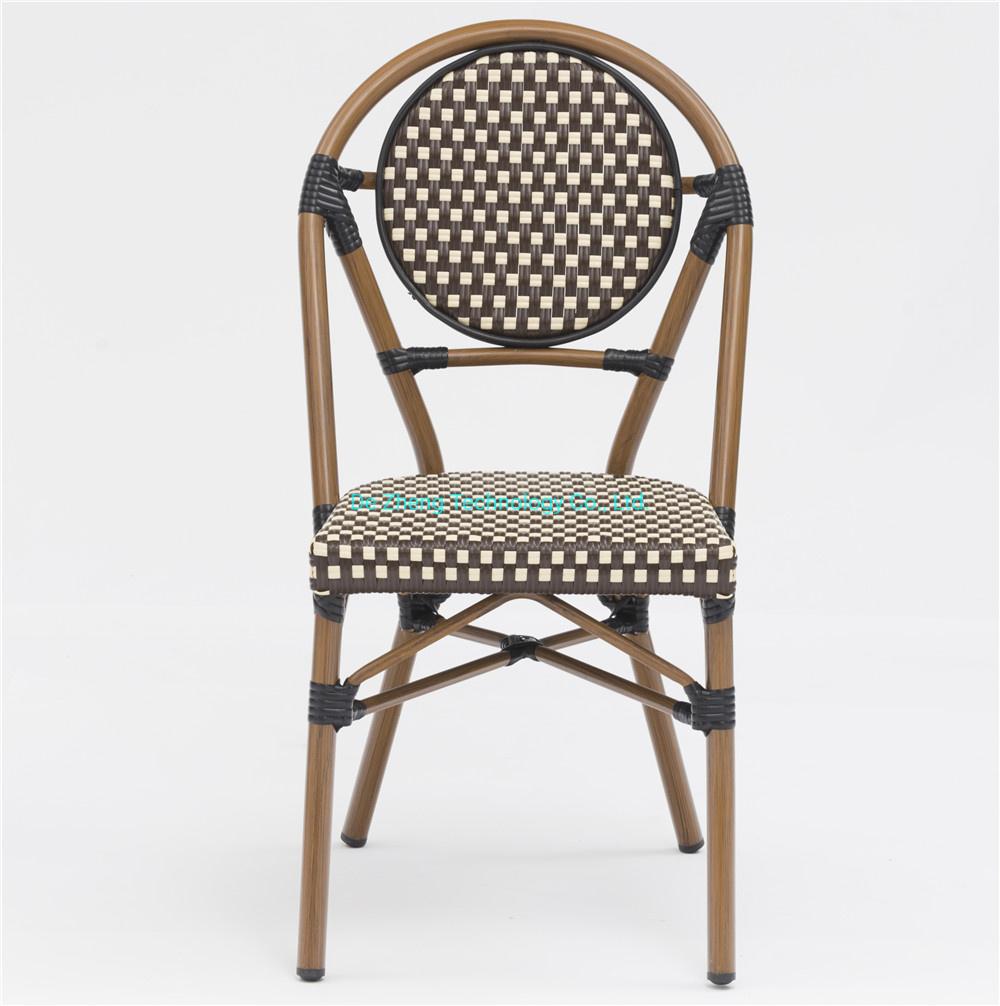Hot Saling French Bistro Rattan Wicker Chairs Balcony Cafe Aluminum Bamboo Look Hotel Handmade Stacking Armless Dining Chairs