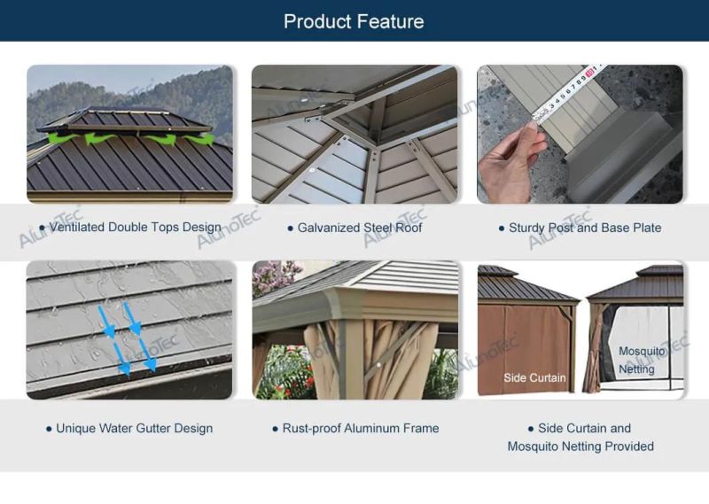 Outdoor Aluminum Metal Frame Canopy Garden Anti-rust Cover Steel Roof Gazebo