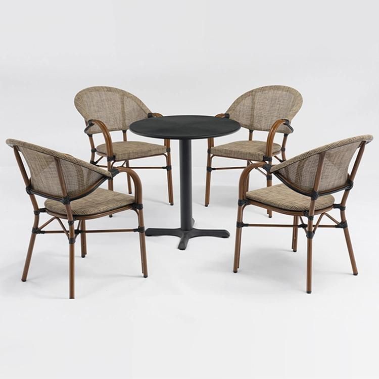Bamboo Powder Coated Bistro Outdoor Garden Furniture Iron Dining Table and Chair Set for Backyard