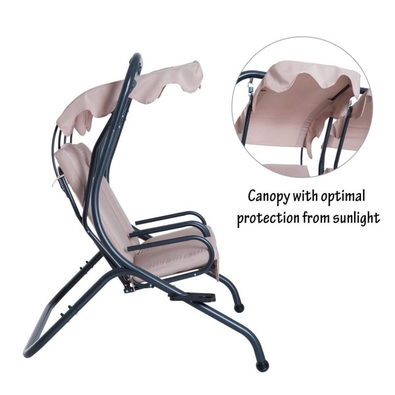 Waterproof 2 Seat Modern Outdoor Swing Chairs with Handrails and Removable Canopy - Beige