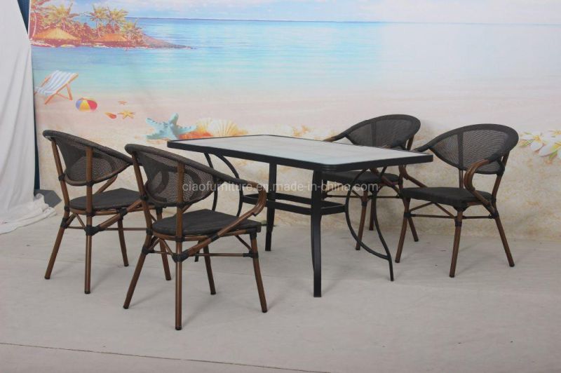 5PCS Leisure Garden Aluminum Table Stackable Textiline Chair Dining Set Outdoor Furniture