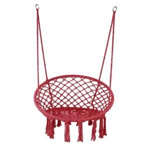 Red Swing Hammock Chair Macrame, Heavy Duty Hanging Rope Large Swing Perfect for Indoor/Outdoor Patio Yard Garden Reading Leisure Lounging