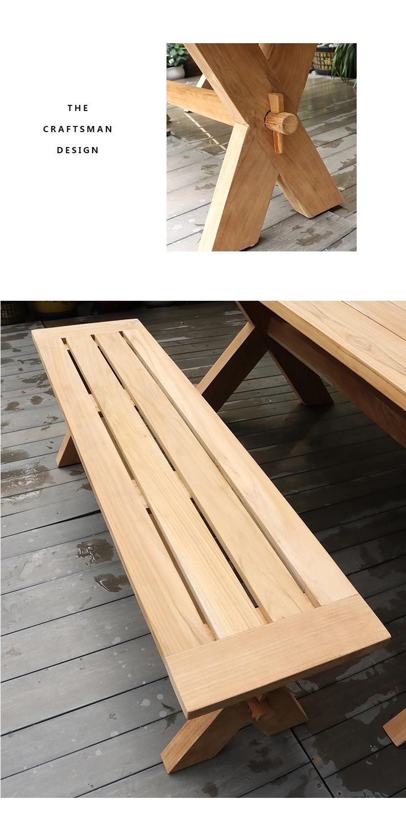 Rattan +Teak Simple OEM Foshan Outdoor Wood Table Dining Set