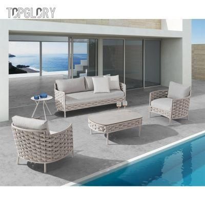 Modern Home Furniture Commercial Hotel Aluminum Outdoor Rope Leisure Sofa Set with Coffee Table