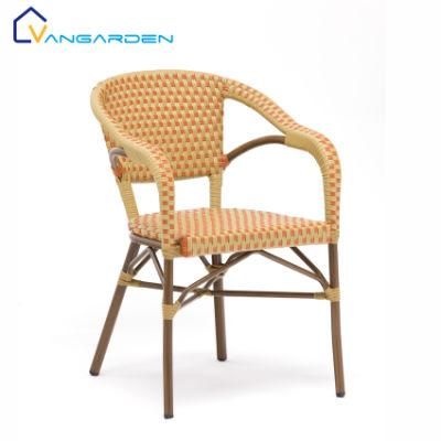 High Quality Stacking Weather Proof Outdoor French Vintage Alominium Rattan Bistro Dining Chair