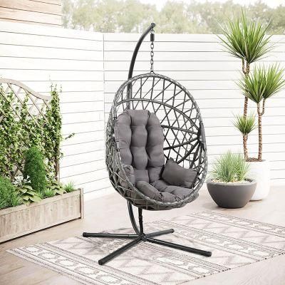 Patio Swings Double Egg Rattan Swing Chair Hanging Chair with Metal Stand Furniture