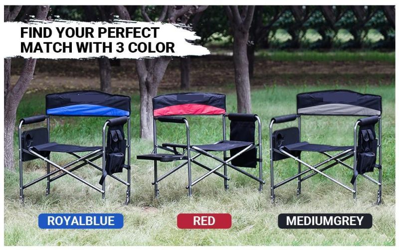 Eavy Duty Camping Directors Chair, Folding Portable Camping Chair with Side Table Storage Pockets for Outdoor Tailgating Sports Backpacking Fishing Lawn Beach