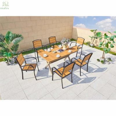 New Outdoor Garden Dining Table and Chair Set Leisure Furniture Sets Plastic Wood Dining Set