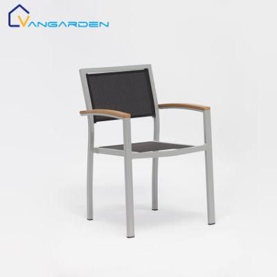 Fashion Trend Mesh Metal Garden Chairs Outdoor Furniture with Wood Armrest
