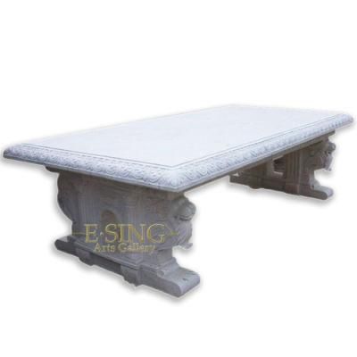 Big Rectangle White Marble Garden Table with Two Legs Carving