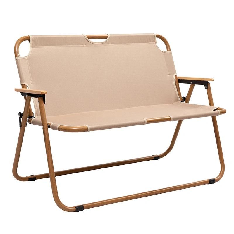 Aluminum Alloy Wood Grain Outdoor Portable Double Folding Chair Folding
