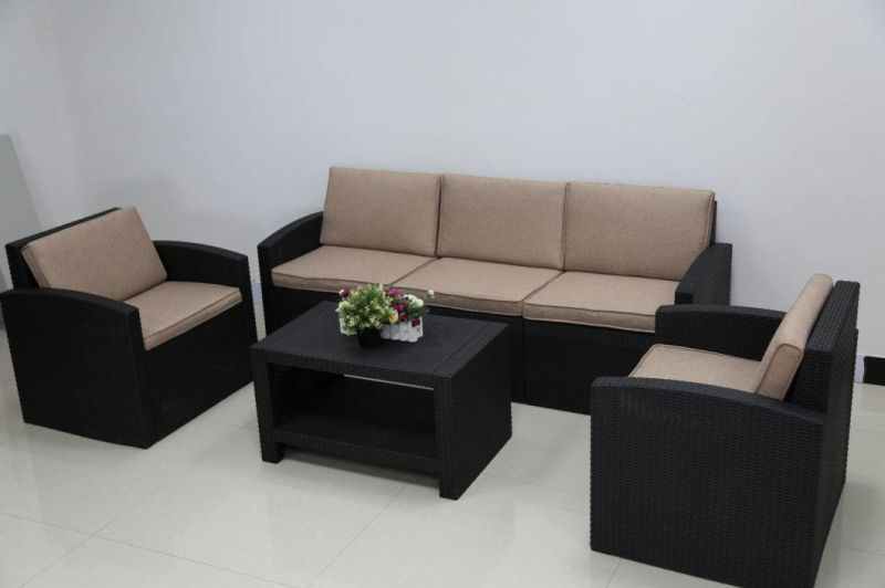 5 Seat Lenon Color Resin Rattan Injection Sofa
