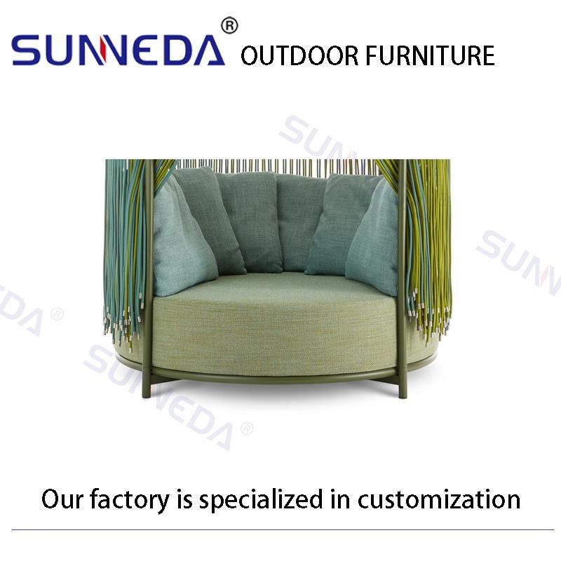 Luxury Modern Cabana Gazebo Sunbed Sofabed with Round Ribbon Curtain