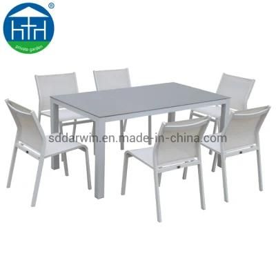 Modern Extendable Alchemy Glass Dining Table All Weather Aluminum Batyline Chair Outdoor Furniture