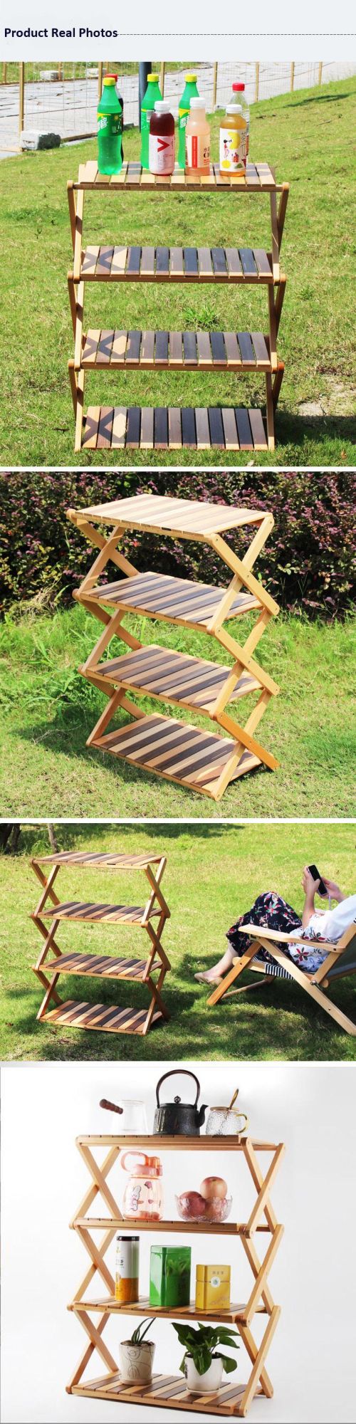 Multi-Functional Heavy Duty Portable Outdoor Furniture Foldable Wood Storage Shelf