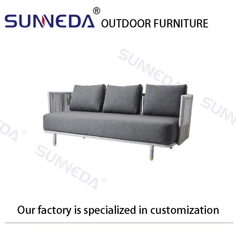 a Three-Person Sofa with Tarpaulin Cushions and End Tables