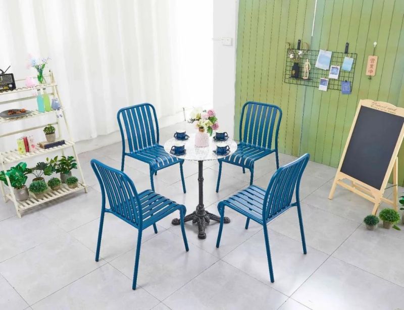 New Model of Cast Aluminum Table and Chair Set Patio Light Weighted Chair in Blue Color
