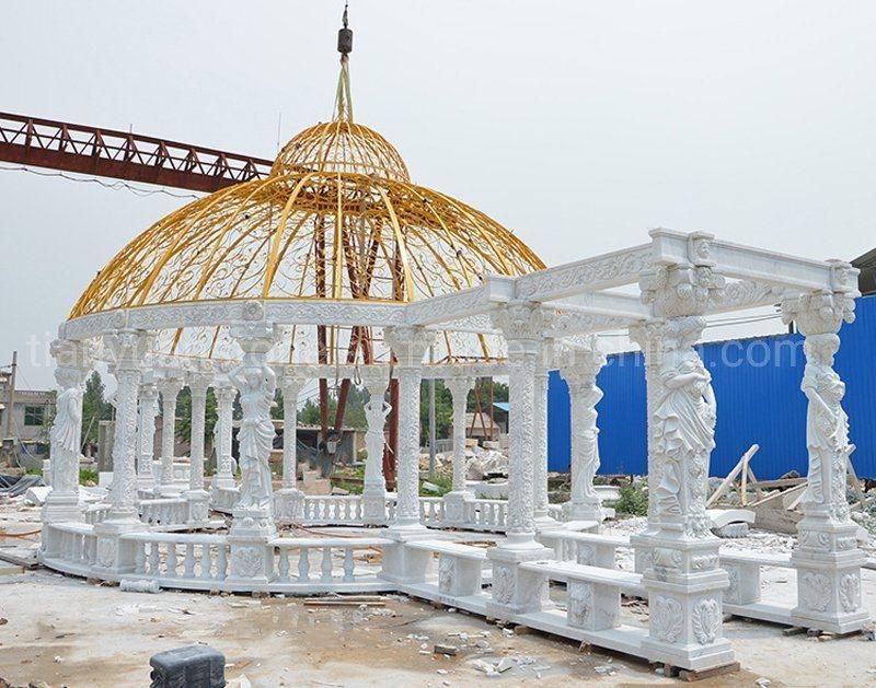 Beautiful Hand Carved Statue Column Garden Pavilion Stone Marble Gazebo