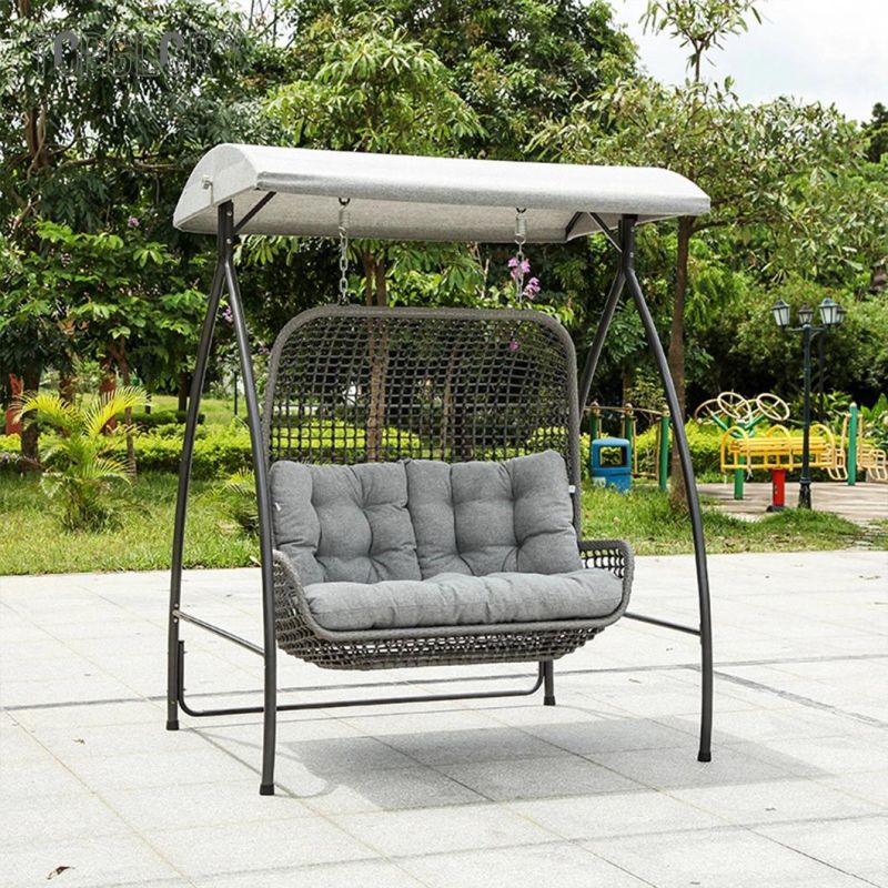 Double Wicker Patio Hammock Outdoor PE Rattan Garden Hanging Swing Chair