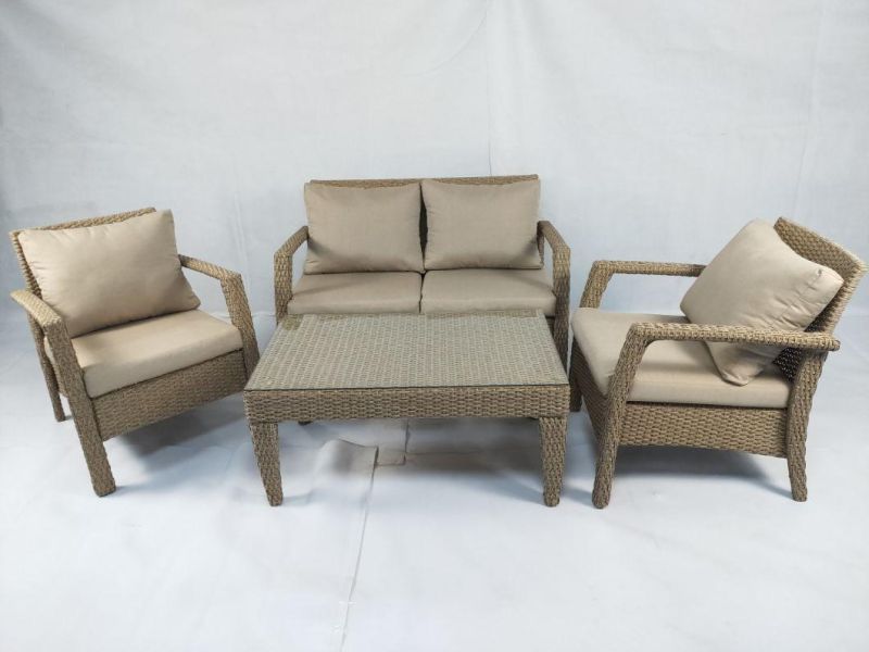 Hot Sale Modern Outdoor Aluminum Frame Sea Grass Color PE Rattan Sofa Set