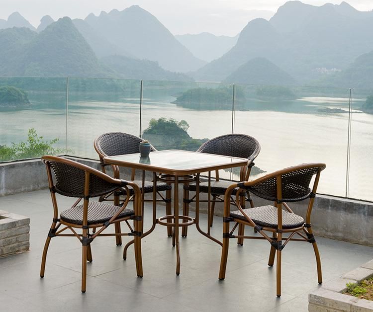 5PCS Antique Aluminum Rattan Outdoor Furniture Bistro Set