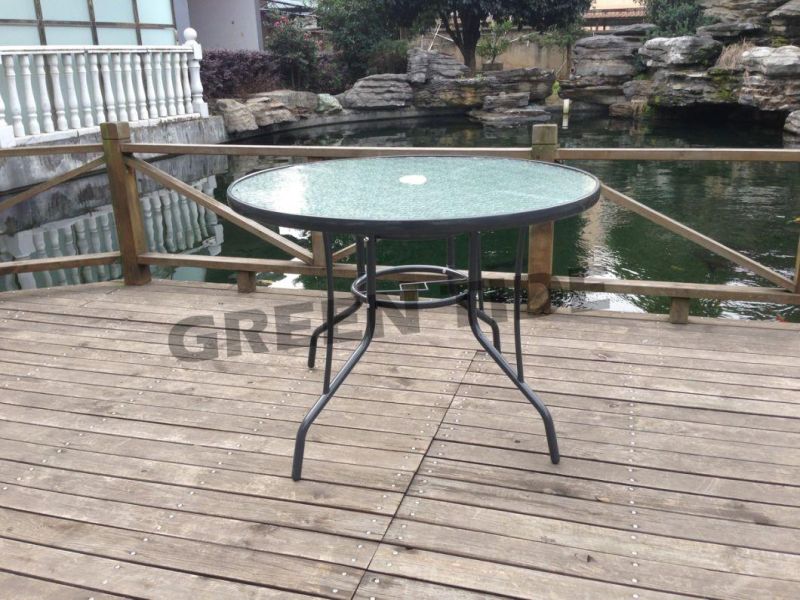 Outdoor Garden Leisure Furniture Steel Glass Round Camping Table