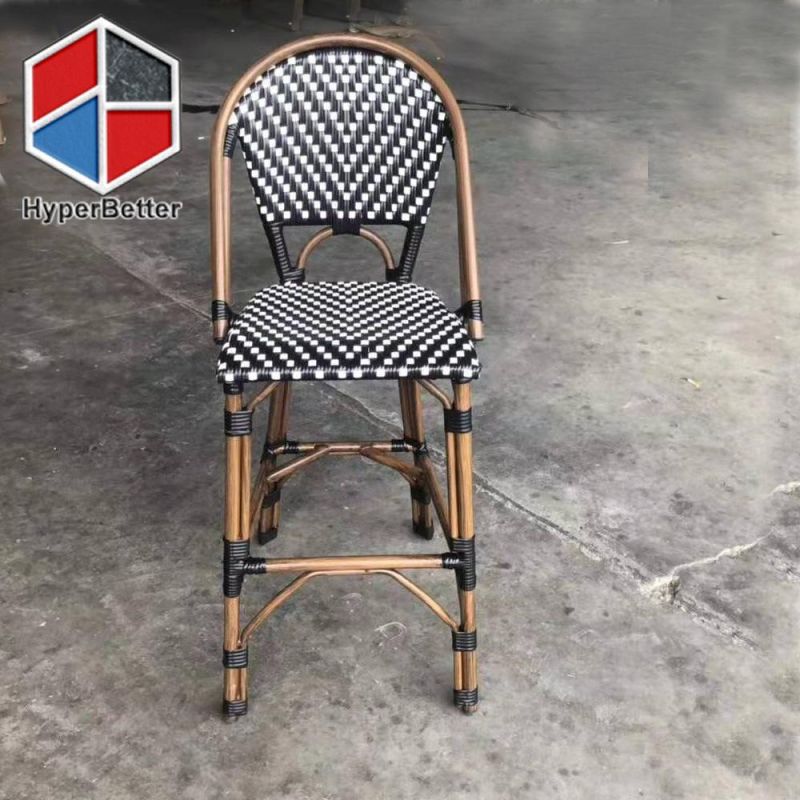 Stacking Patio Dining Chair with Black and White Rattan