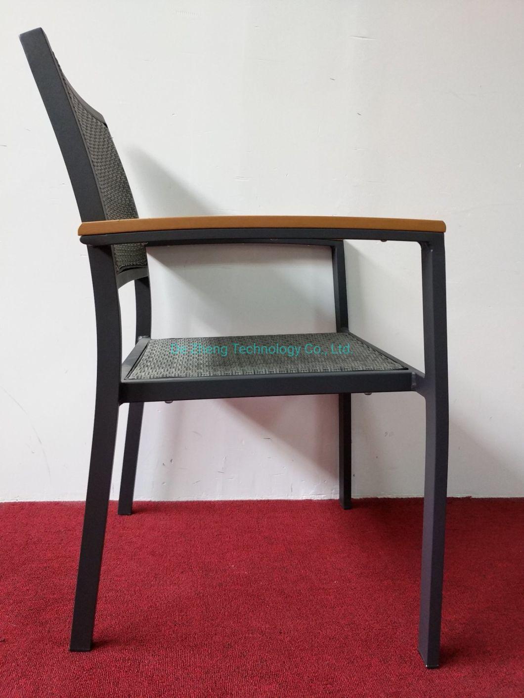 Patio Garden Aluminium Leisure Rattan with Plastic Wood Arm Chair Modern Furniture