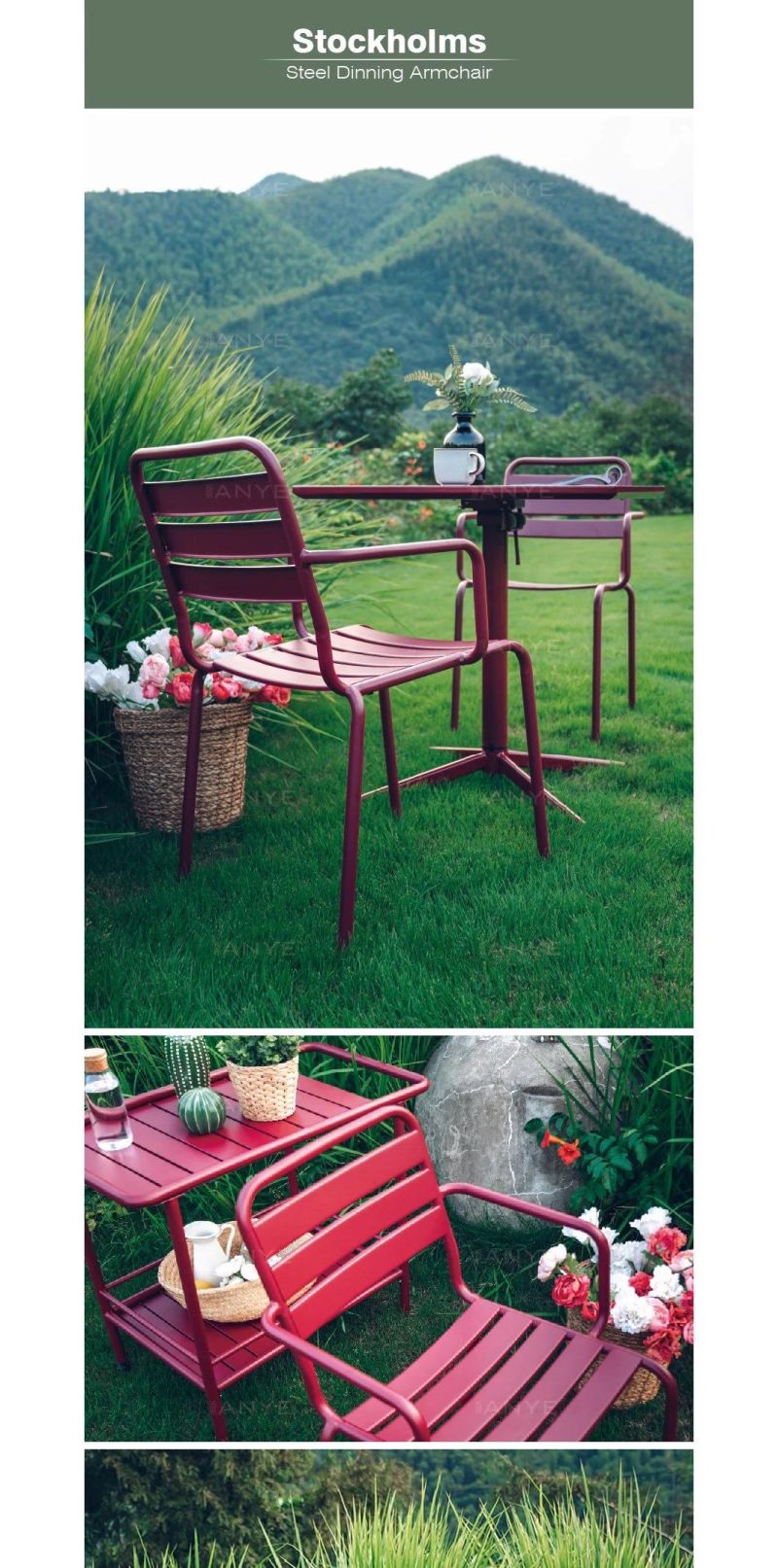Modern Porch Furniture Steel Stackable Relax Armchair Lounge Coffee Chair Western restaurant Dining Furniture