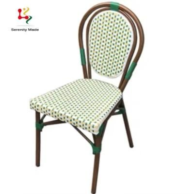 Green Color PE Rattan Stackable Outdoor Bar Restaurant Dining Chair