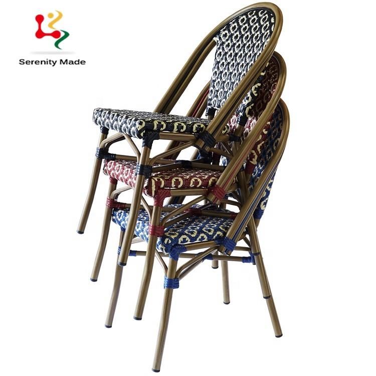 New Cafe Furniture Stackable Outdoor Dining Chair for Restaurant Coffee Shop Aluminum PE Rattan Bistro Chair