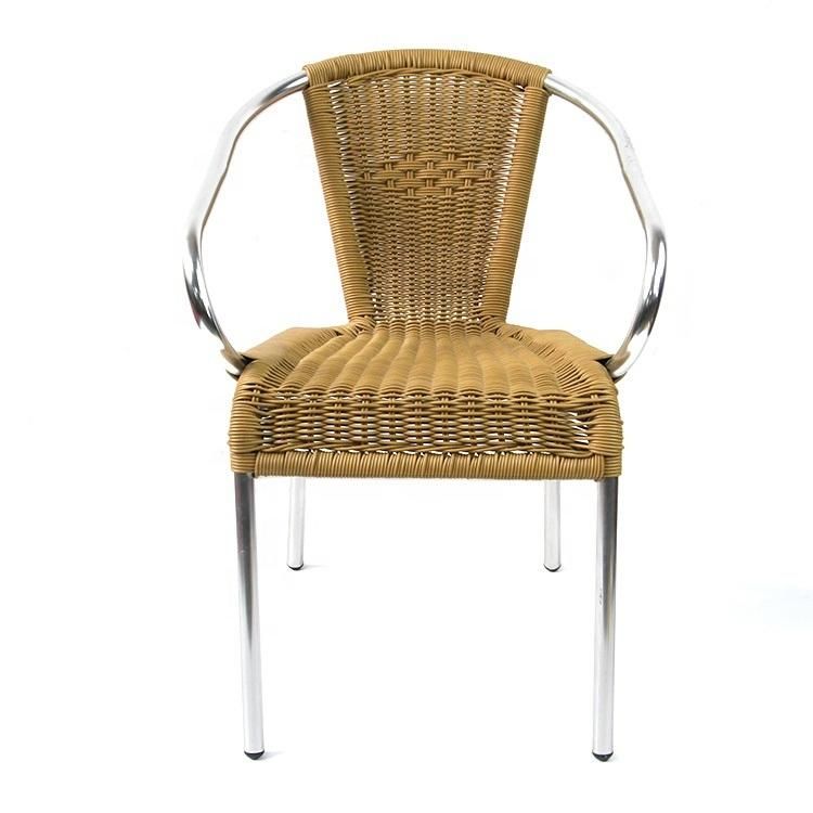 Fashion Beige Color PE Rattan Wicker Dining Chair Indoor and Outdoor Bull Head Garden Chair