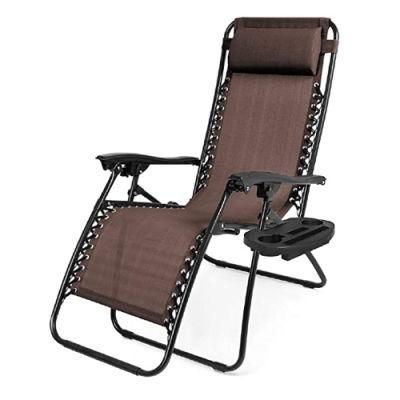 Outdoor Leisure Sun Lounge Adjustable Folding Metal Recliner Relax Office Camping Chairs with Armrest