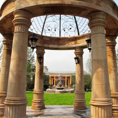 Yellow Marble Carving Gazebo for Garden Decoration