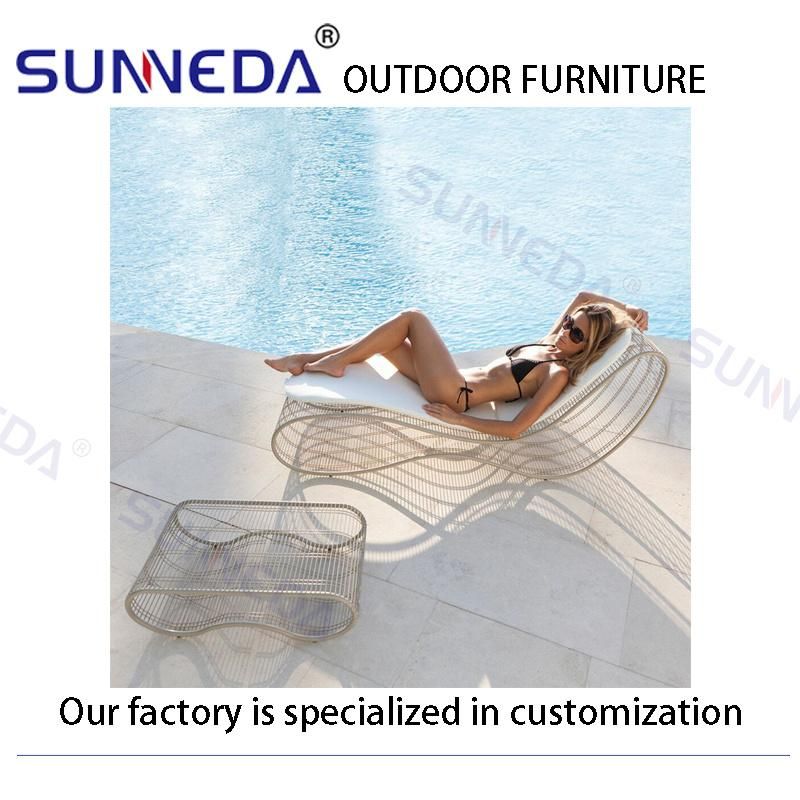 Outdoor Beach Sun Comfortable All Stainless Steel Frame Chaise Poolside Sun Lounger