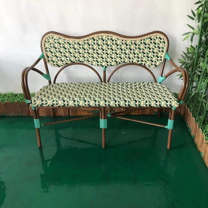 Wholesale Discount Double Chairs French Bistro Patio Rattan Bench Chair Outdoor