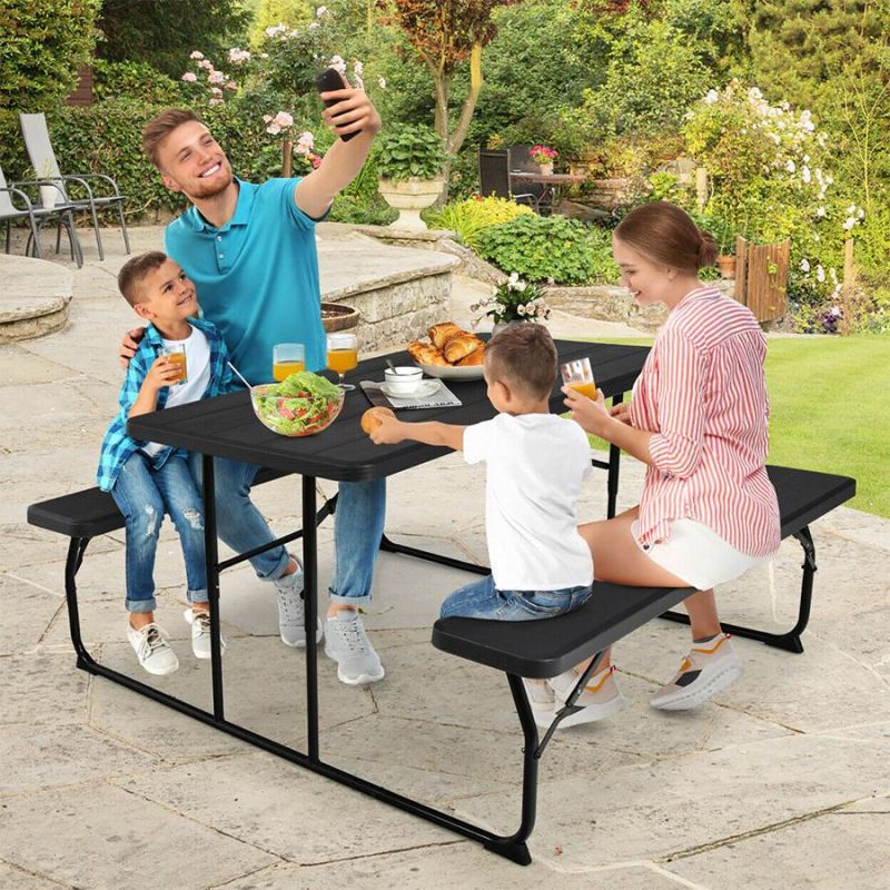 Dining Outdoor Folding Picnic Table and Benches with 6 Sater