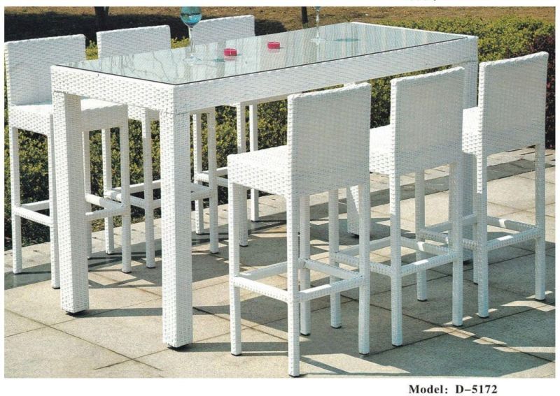 7 Pieces Outdoor Patio Garden Bar Table Stools Dining Set Wicker Rattan Outdoor Furniture