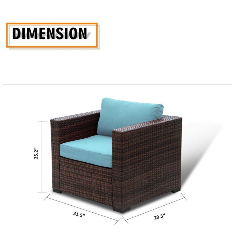 Patio Wicker Single Chair with Water Resistant Blue Olefin Cushion Outdoor Furniture All Weather Resin Rattan Arm Chair|Poolside, Porch, Garden (1 Piece)