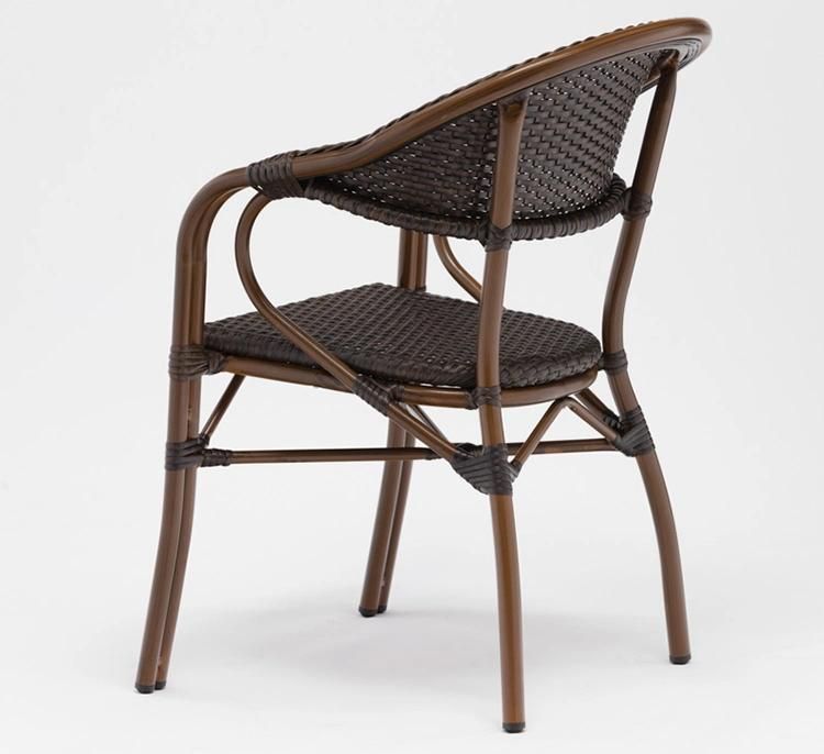 Double Foot Tube Alominum French Style Outdoor Chair Bistro Rattan Bamboo Look