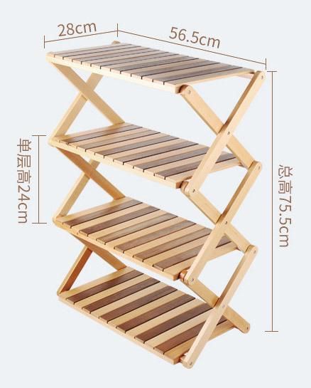 High Quality Folding Storage Rack Household Heavy Duty Four-Layer Solid Wood Shelf