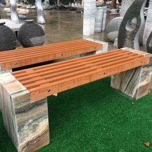 PVC Wood Top with Polished Onyx Legs Patio Stone Bench