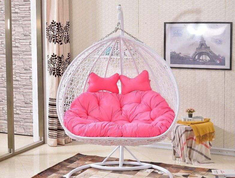 Leisure Outdoor Garden Double Plastic Rattan Egg Hanging Swing Chair