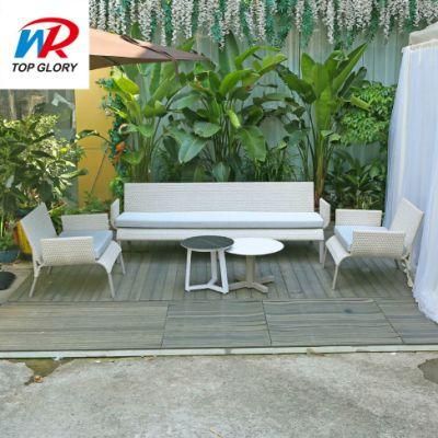 Modern Home Villa Hotel Resort White Rattan Rope Belt Outdoor Garden Sofa Set