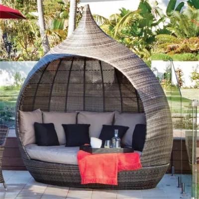 Luxury Round with Canopy Outdoor Sunbed Daybed for Rattan/Patio Garden Furniture